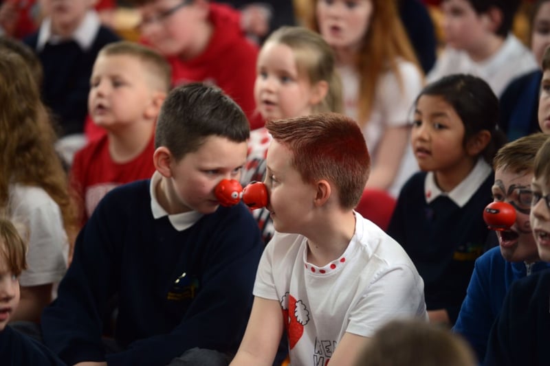 What a day for these Thorney Close Primary School pupils in 2015.
They held a Comic Relief fundraiser which included entertainment from three clowns in a comedy cafe, and holding a sponsored silence.