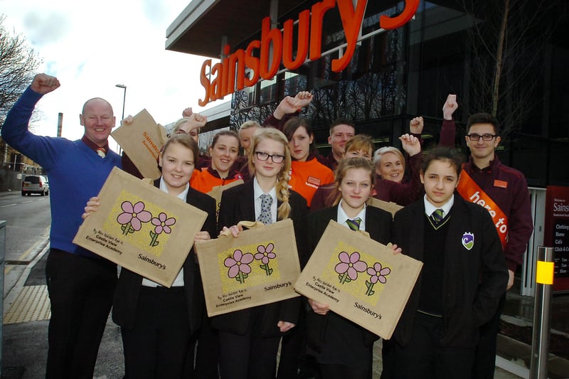 Sainsbury's staff and pupils from Castle View Academy at the official opening in March 2013.