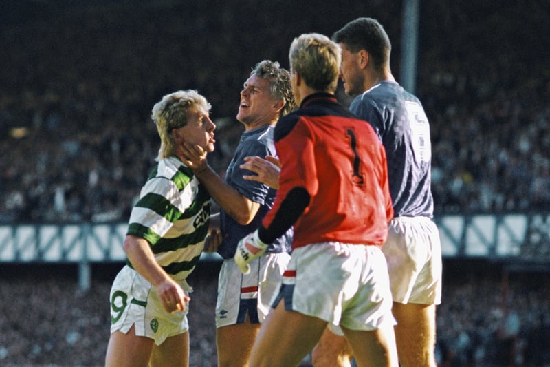 Arguably the most explosive Old Firm match of all-time with this four-goal thriller ending with FOUR players facing a court visit, each charged with a breach of the peace. The drama unfolded when Gers keeper Chris Woods and Celtic's Frank McAvennie were both sent off following a heated first-half altercation, while Terry Butcher followed them down the tunnel after the break with his side trailing by two goals. But Graeme Souness’ men battled back to secure an unlikely draw. Englishman Graham Roberts - Gers' stand-in keeper - orchestrated the full-time celebrations in front of the Copland Road end after Richard Gough's 90th minute tap-in and was subsequently ordered off. 
