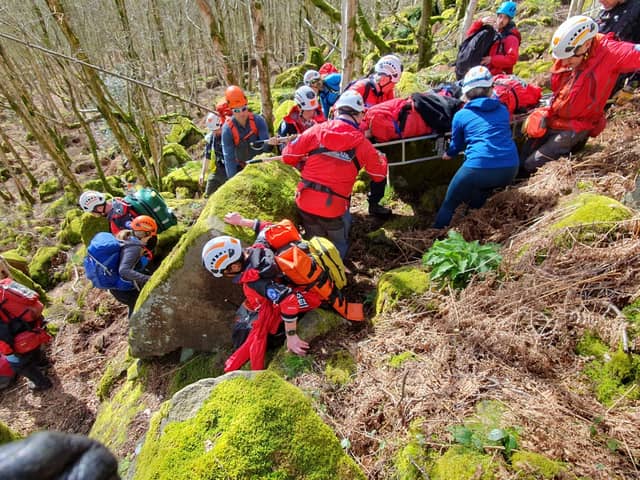 A climber was safely transported to hospital after falling 8m near Sheffield. Photo: Edale Mountain Rescue Team