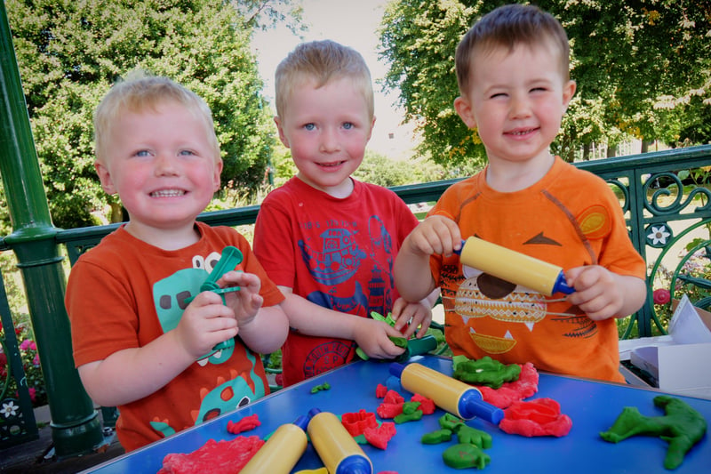 Lots of fun activities in the messy play area at Mowbray Park in 2014.
Daniel Chapman, his brother Jake, and Ethan Smith took full advantage.