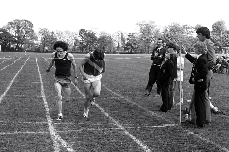 A close finish to the Kirkham Grammar school's Sports Day, 1979
