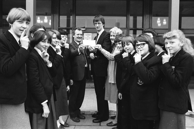 A sponsored silence at Hetton School resulted in £800 being presented to the Northern Counties Kidney Research Unit in 1981.