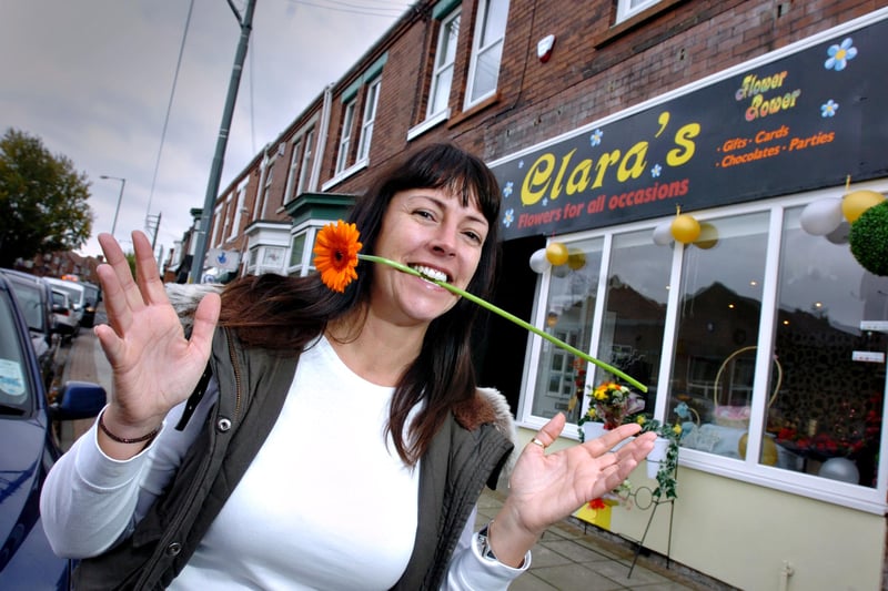 Clare Gray spared time for a photo at Clara's Flowers - her new florists in South Hylton in 2011.