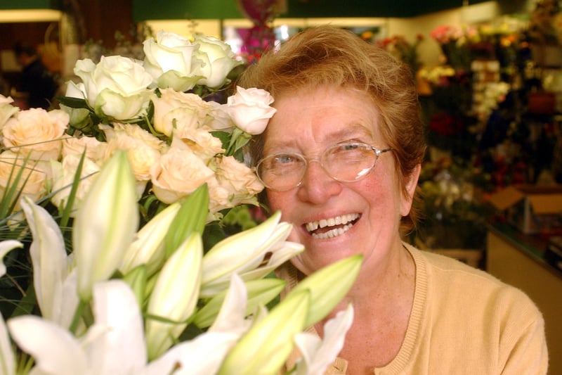 Florist Mary Peel who celebrated 40 years in business at Mary Sparrow Florists, Seaside Lane, Easington Colliery in 2004.