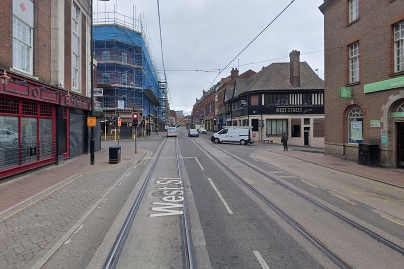 The joint sixth-highest number of reports of violence and sexual offences in Sheffield in February 2024 were made in connection with incidents that took place on or near West Street, Sheffield city centre, with 7