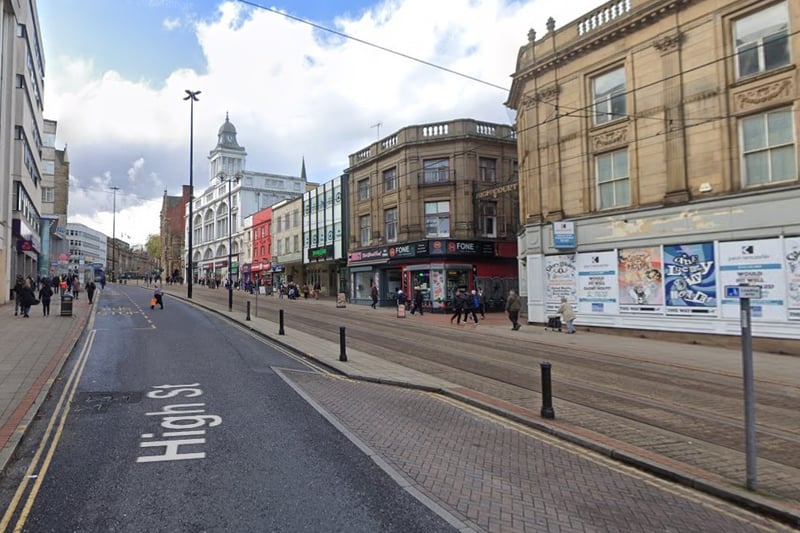 The highest number of reports of offences that took place in Sheffield in February 2024 were made in connection with incidents that took place on or near High Street, Sheffield city centre, with 54