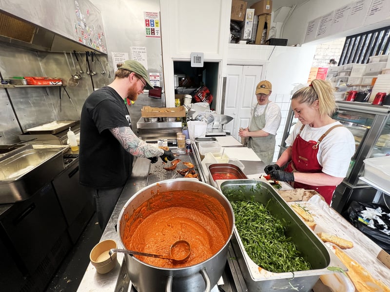 Inside the kitchen at Silver's Deli, where all sandwiches are made in-house with fresh ingredients. 