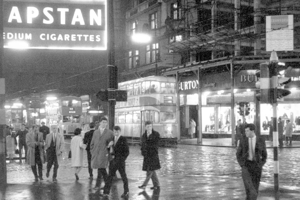 A night on the four corners, where Argyle Street meets Union Street, in 1962. Westergait was renamed in honour of the Duke of Argyll, shortly after they removed the West Port in 1751 due to the westward expansion of the city as it shifted to a more mercantile economy.