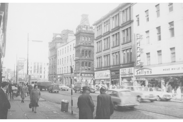 A view down Argyle Street in 1962. The street forms the bottom part of Glasgow's 'Golden Z' in the pedestrianised section between Trongate and Queen Street. This section is the retail centre of town - much more shopper friendly than the top of the Z at Sauchiehall Street. For decades this has been the case with the St Enoch Centre and Argyle Arcade.