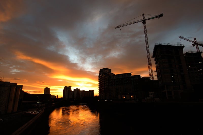 Sunrise  over the River Aire looking towards the city centre in December 2006.