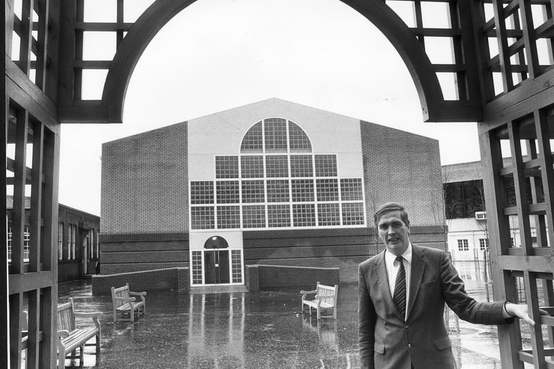 Gordon Munro, former head teacher at Tynecastle High School, Edinburgh, pictured outside the school's new games hall built in the 1980s. Mr Munro sadly passed away aged 53 in September, 1997.