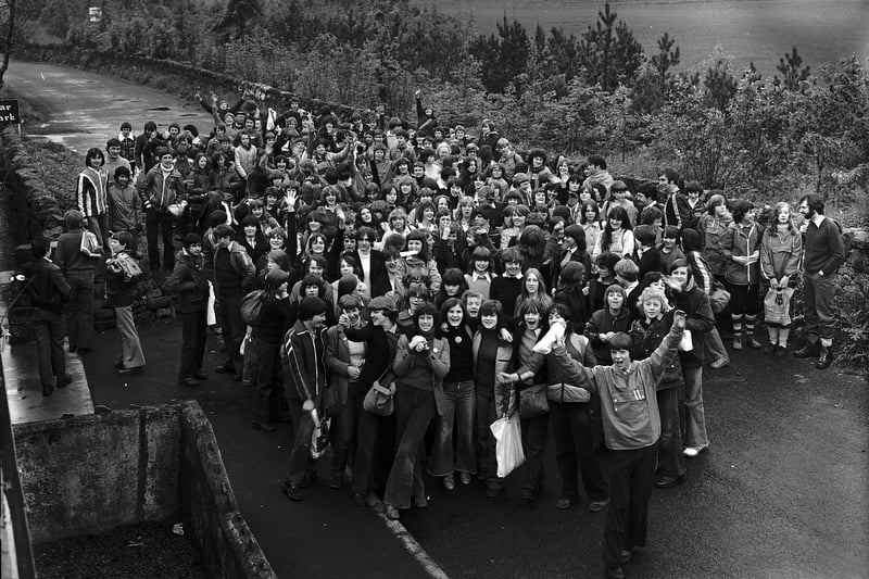Tynecastle High pupils on a sponsored walk at the Pentland Hills in June, 1979.