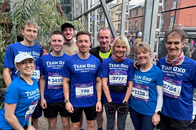 Members of Team Oxo who ran the Sheffield Half Marathon in memory of Ian Oxley, who died aged just 57 after being diagnosed with a brain tumour 