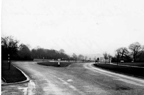 The Ring Road at Adel in December 1952. A "keep left" sign is visible.