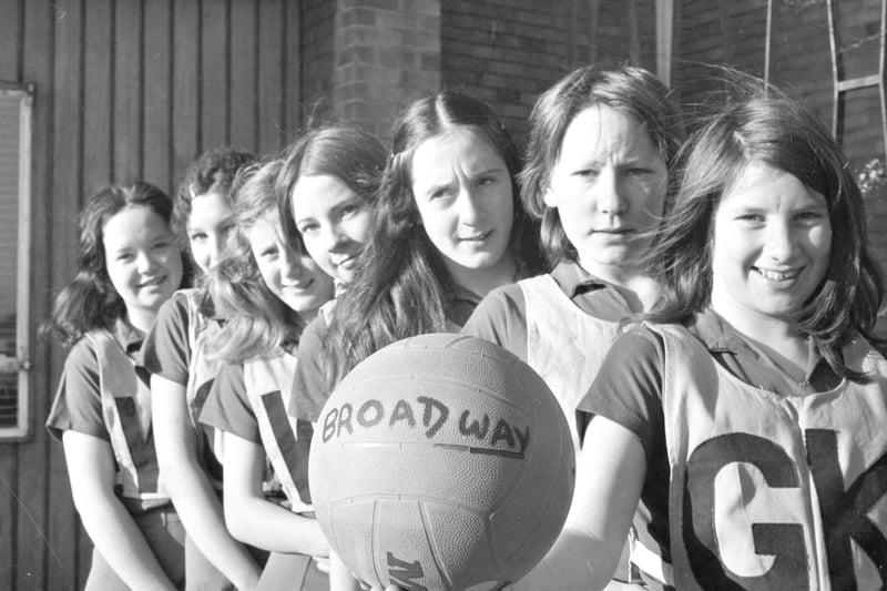 Here's the Broadway Secondary School netball team pictured in November 1973.
