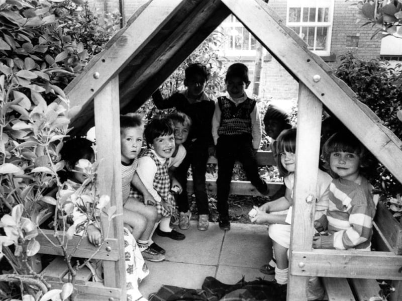 Children playing at Tinsley Nursery and Infant Schools, Bush House, Siemens Close, in June 1986