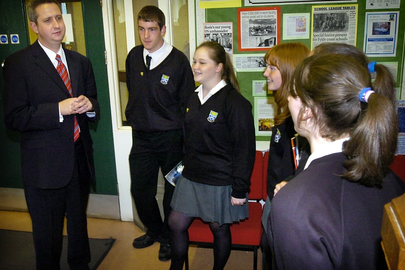 Schools Minister Ivan Lewis visited St Mary's Catholic High School in Blackpool 