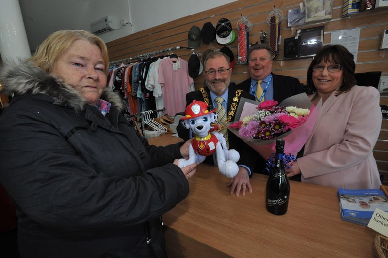 Nora Ramsay was the first customer at the St Benedict's Hospice charity shop in 2017.
The Mayor of Sunderland Coun Alan Emerson served her  with Retail Manager Marie Leighton and Chairman Derek Moss looking on.