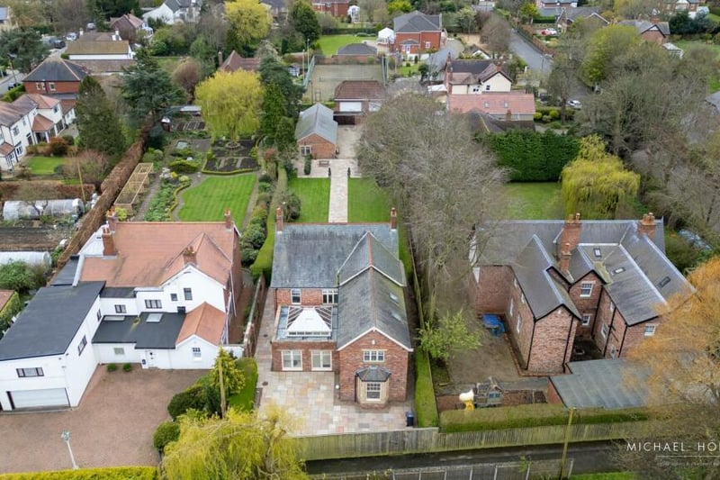 An aerial view of the property gives an idea of the size of the plot and the scale of the home.