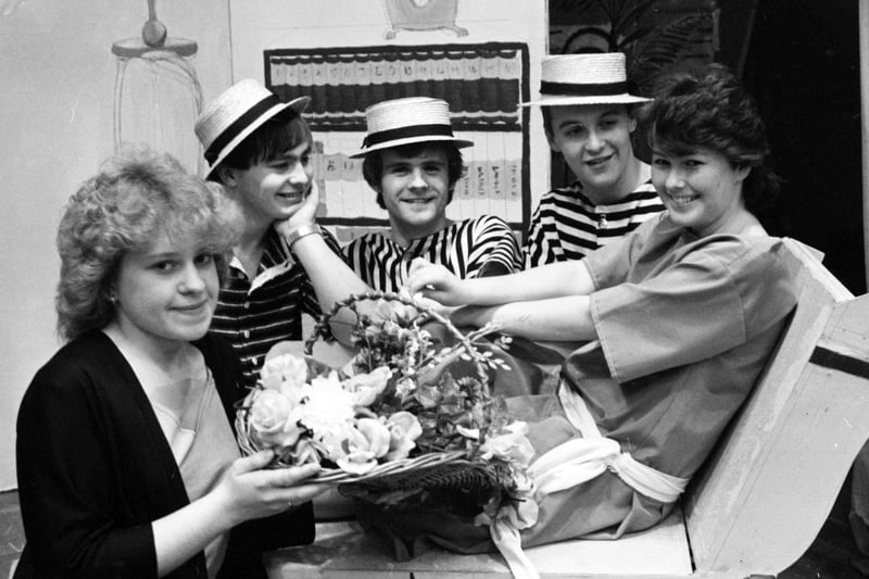 Houghton School staged a production of The Boyfriend in November 1984 and here is some of the cast in rehearsals.