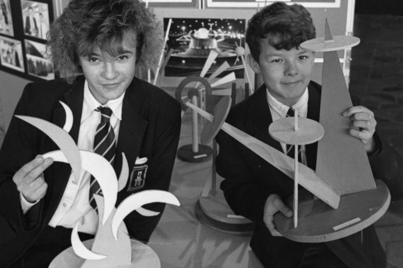Chantelle Scrafton, 14, and Anthony Summers, 14, showed off their models which they prepared for an exhibition which encouraged a new design for the Seaburn fountain in October 1989.