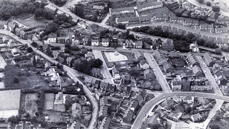 A bird's eye view of Stocksbridge, Sheffield, in 1982