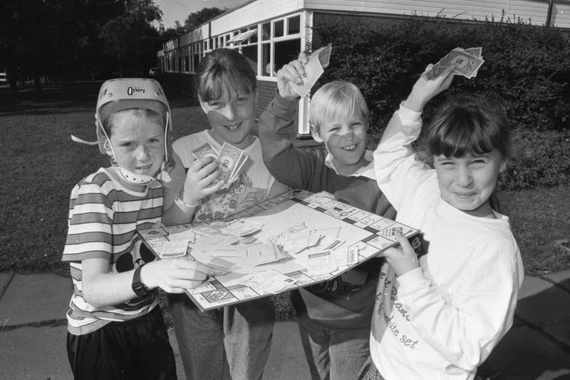 It was a no-uniform day at East Herrington School.
Jonathan Lynn, 10, Joanne Buddle, 11, Philip Anderson, 10, and Helen Brown, 10 all joined in back in October 1988.