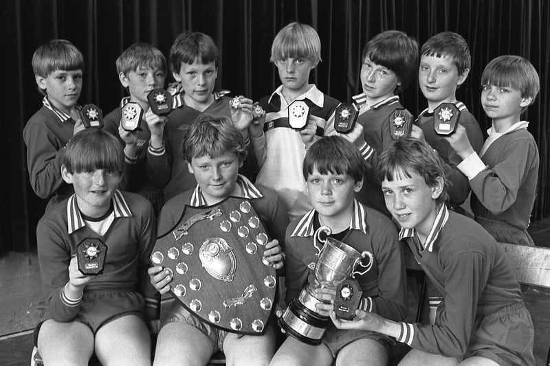 Broadway Junior School's football first team won loads of trophies in May 1985.
