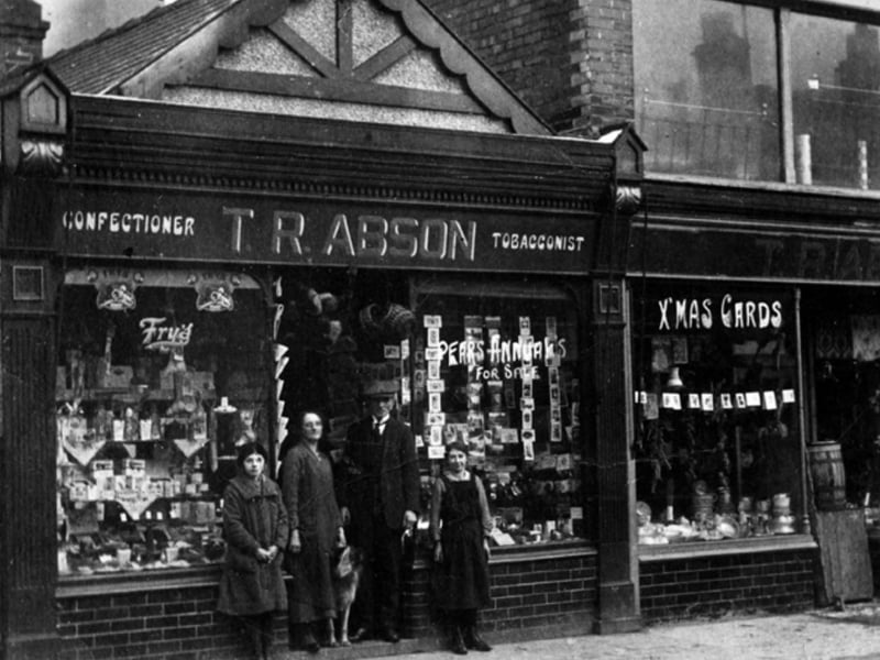 T. R. Abson confectioner, tobacconist and stationer, on Manchester Road, Stocksbridge, some time between 192 and 1939