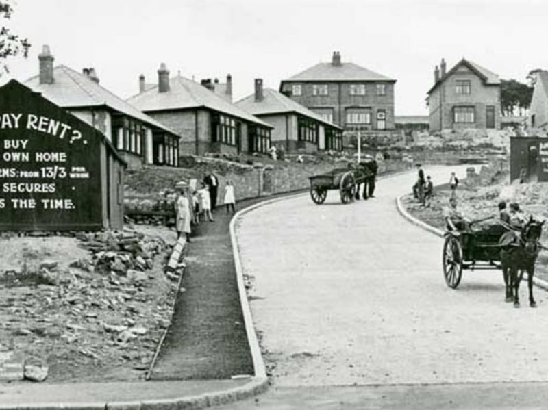 Newton Avenue, Stocksbridge, in around 1935, showing newly erected bungalows built by Ainley and Newton of Stocksbridge