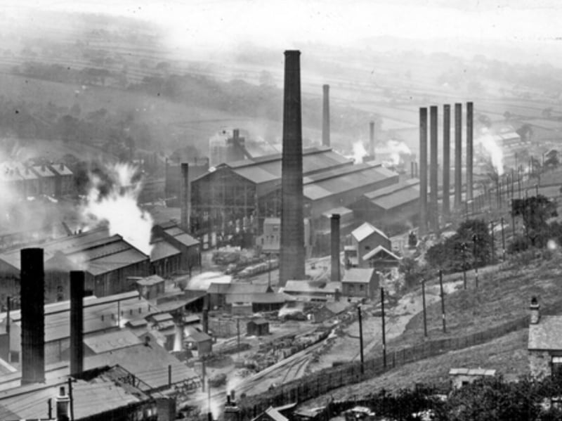 An elevated view of Samuel Fox and Co's Stocksbridge Works, taken some time between 1920 and 1939