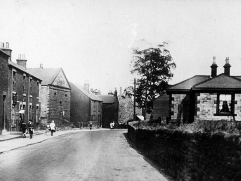 The Horner House area on Manchester Road, Stocksbridge, pictured some time between 1920 and 1939, showing the Methodist church on the left hand side