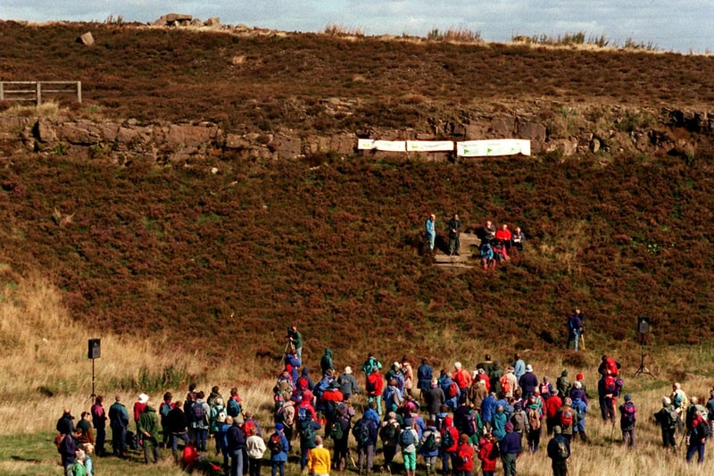 Ramblers attend a rally on the moor above Haworth in September 1995.