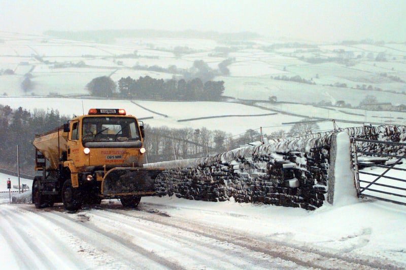 You know the weather is bad when a snow plough is struggles to get up a hill as this one was just outside Haworth in January 1999.