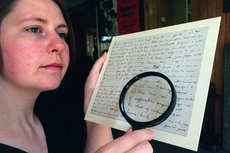 Rachel Tarry, curator at Bronte Parsonage Museum, with a handwritten letter by Charlotte Bronte that was bought from a private collector for £25,000. Pictured in July 1999.