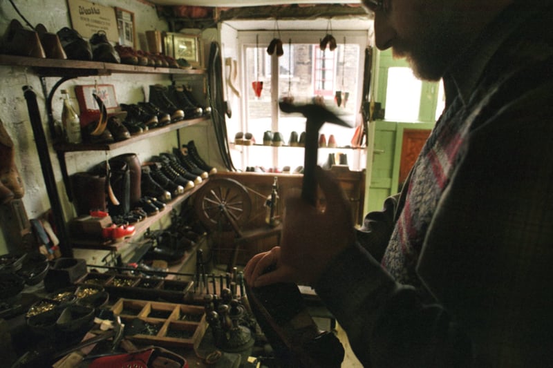 Inside Greenwoods Clog Shop in March 1999. Pictured is Robin Longbottom hard at work.