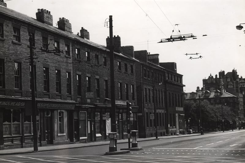 This 1966 photographs shows Eldon Square in the distance. The buildings in the forefront have been demolished.
