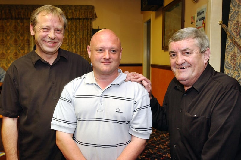 Bill Tipling, right, was the organiser of a great reunion in 2005.
Former pupils of Hendon Board School got back together and here is Bill with Bobby Carlisle and Steve Lavelle who provided the entertainment.