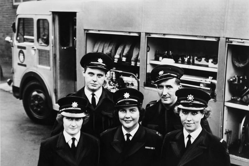 Pontefract firefighters were heading to the capital in September 1966 to take part in a for a fire fighting exercise, celebrating the tercentenary of the Great Fire of London. Pictured are, back row from left, leading fireman Maurice Church and leading fireman Cyril Stephens. Front row, from left, are firewoman Linda Chambers, senior leading firewoman Daphne Tomkins and leading firewoman Jean Amesbury.