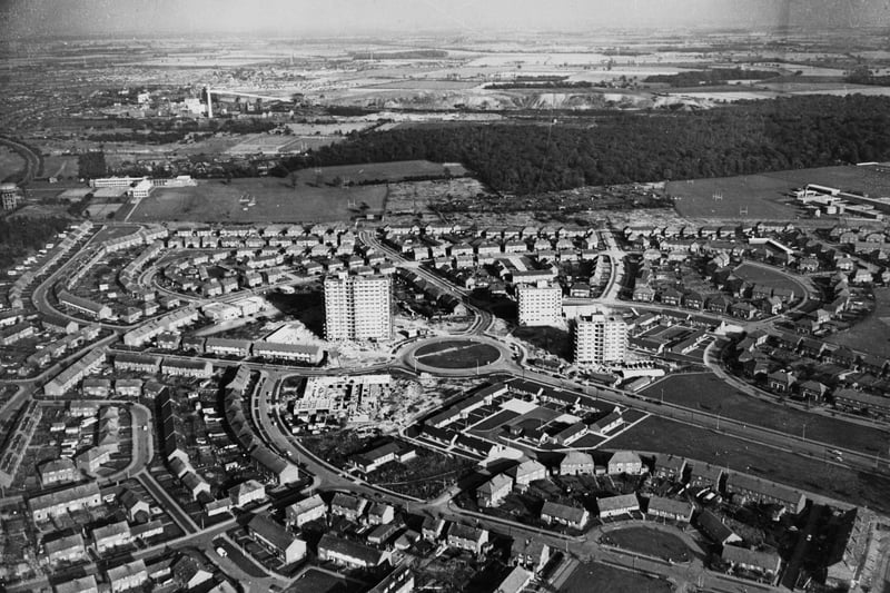 An aerial view of Doncaster featuring Markham Main Colliery.