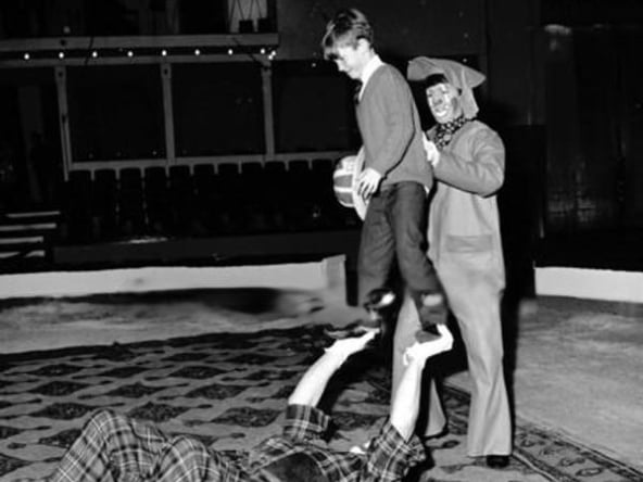 A youngster joins in with Brum the clown at the Kelvin Hall circus in December 1968.