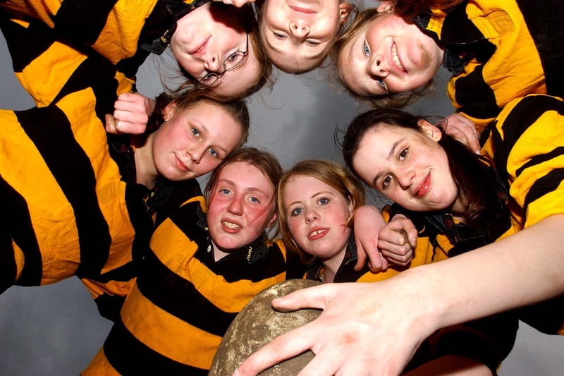 Southmoor School's first female rugby team scrummed down for this photo in February 2005.