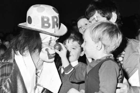 A young Patrick Golding meets one of the clowns at Kelvin Hall circus, Glasgow, in December 1970.