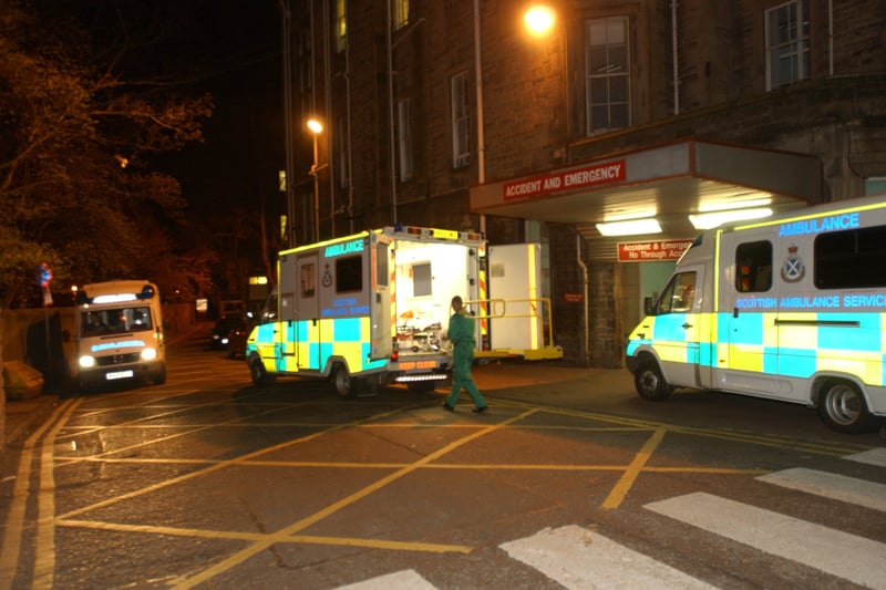 Ambulances outside the Royal Infirmary accident and emergency department in 2003