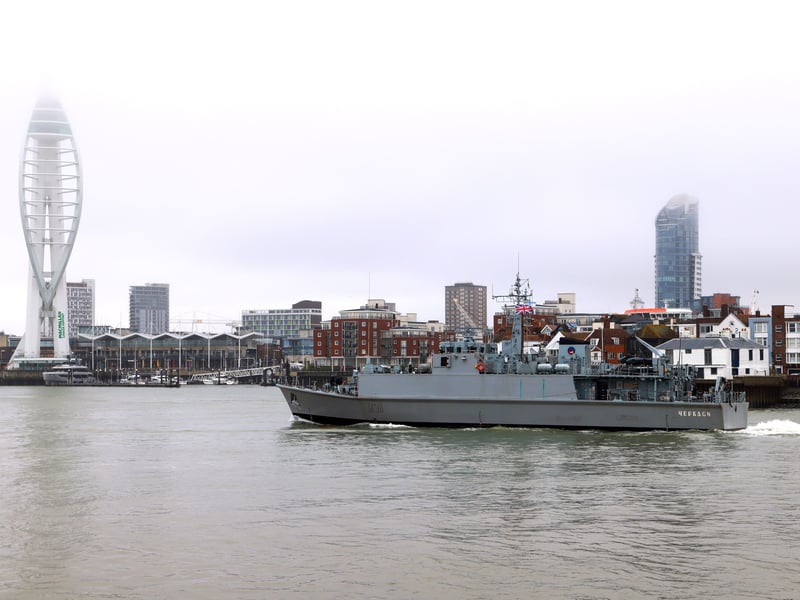 HMS Shoreham, a Sandown-class minehunter, was donated to Ukraine and is now known as Cherkasy. She has been seen in the Portsmouth area recently.