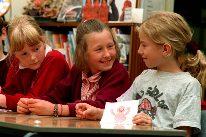 These three pupils -  from left, Philippa Bradley, Jennifer Gaunt and Katie McInnes - were celebrating in July 1997 after winning a national needlework competition.