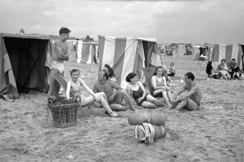 Sunbathing on the coast in 1950.