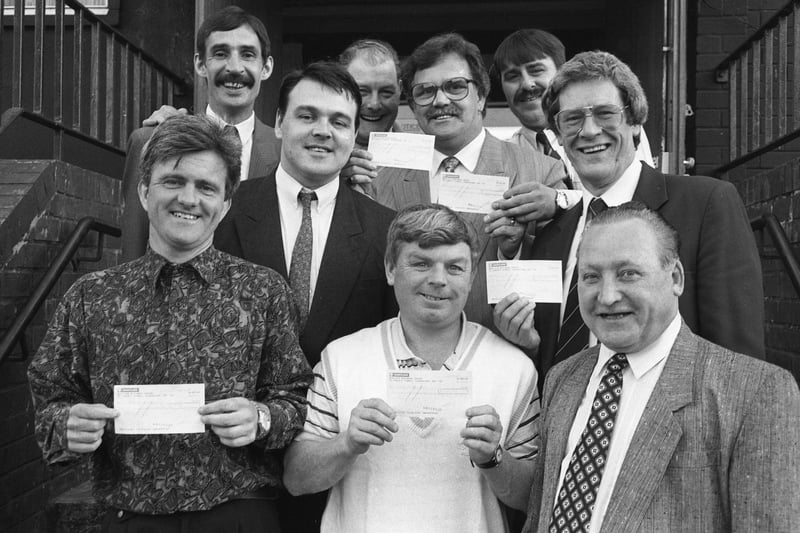 Members of the Sunderland and District Monday Night Darts and Dominoes League at their annual presentation in June 1991.