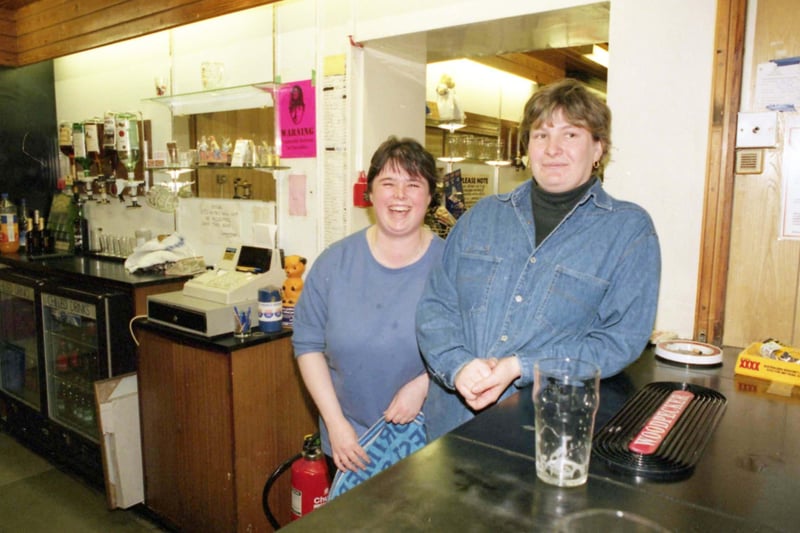 Barmaids Tracey Green, left, and Jayne Miller behind the bar in 1995.